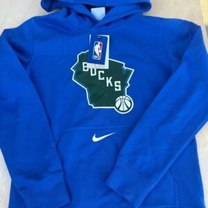 Nike Pullover Blue Milwaukee Bucks Hoodie youth 10/12 New